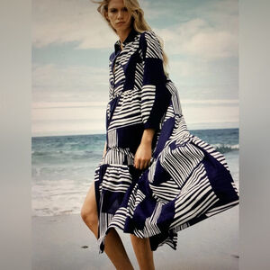 Zara Print Shirt Dress Size L white blue